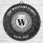 Monogram Family Name Vintage Crest Dart Board<br><div class="desc">A cool black and white monogram crest dartboard personalized with your name and established date. Great for a family game room,  or man cave. Designed for you by Blackberry Boulevard.</div>
