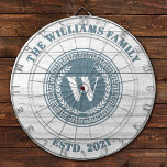 Monogram Family Name Vintage Crest Dart Board<br><div class="desc">A cool monogram crest dartboard with a rustic white wood background personalized with your name and established date. Great for a family game room,  or man cave. Designed for you by Blackberry Boulevard.</div>