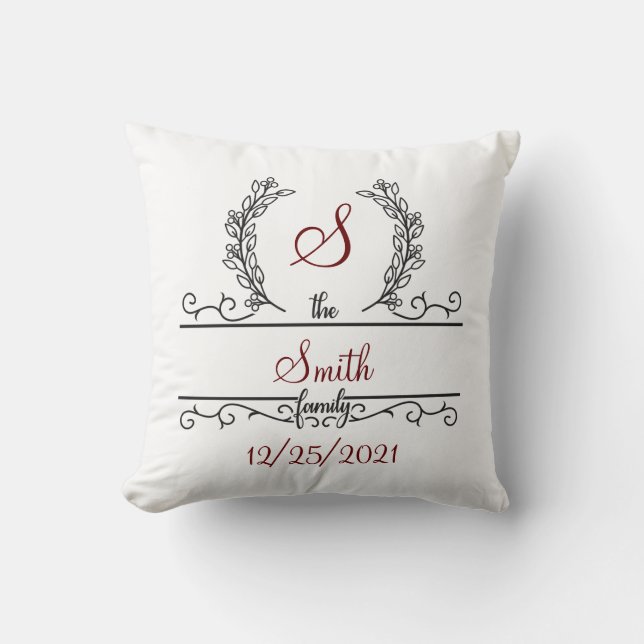 Monogram Family Name Wedding Bridal Shower Gift Throw Pillow (Front)