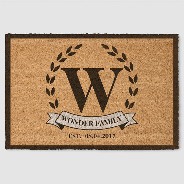 Monogram Family Name Wedding New Home Fiber Doormat (Front)