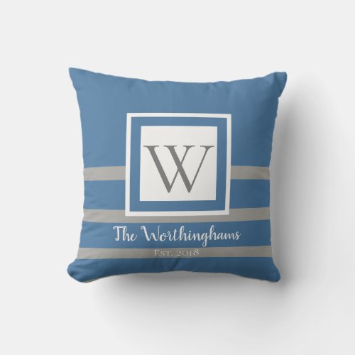 MonogramFamily Name wedgewood bluegray Throw Pillow