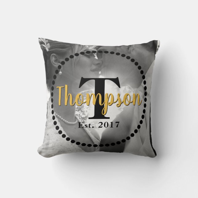 Monogram Family Name with photo Throw Pillow (Front)
