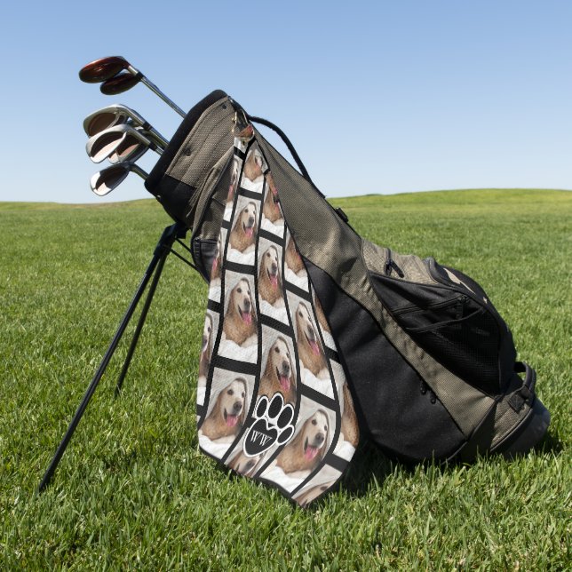 Monogram Family Pet Photo Golf Towel (Green)