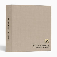 Monogram Family Photo Album Binder Beige Linen