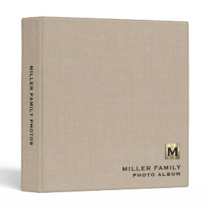 Monogram Family Photo Album Binder Beige Linen
