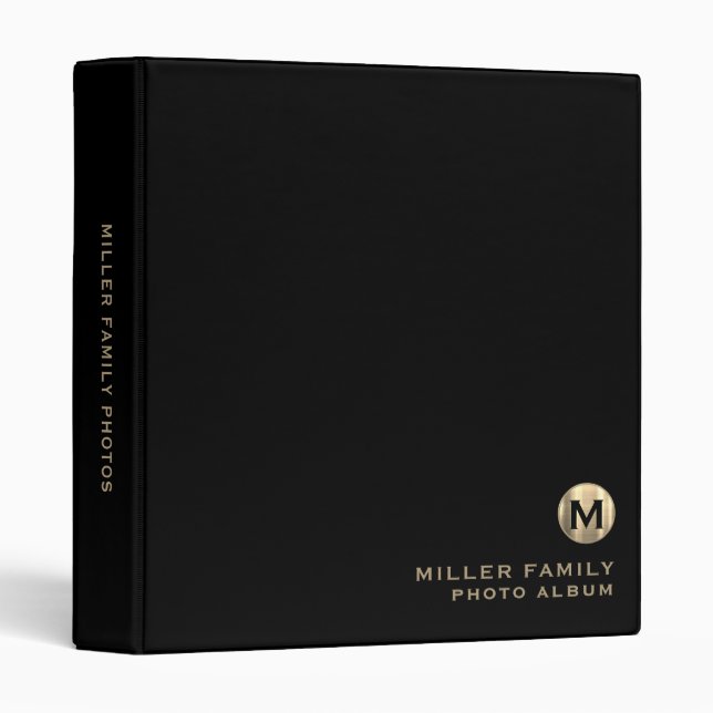 Monogram Family Photo Album Binder Black Gold (Front/Spine)