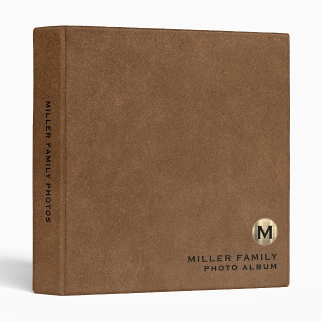 Monogram Family Photo Album Binder Brown Leather (Front/Spine)