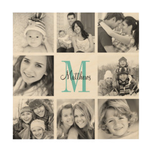 Monogram Family Photo Collage Art Print on Wood