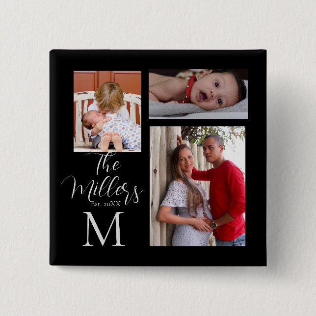 Monogram Family Photo Collage   Button (Front)
