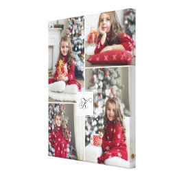 Monogram Family Photo Collage Christmas Keepsake Canvas Print