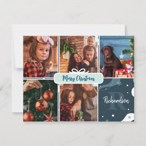 Monogram Family Photo Collage Christmas Pastels Holiday Card