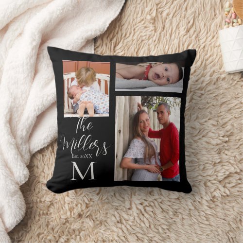 Monogram Family Photo Collage Customized    Throw Pillow