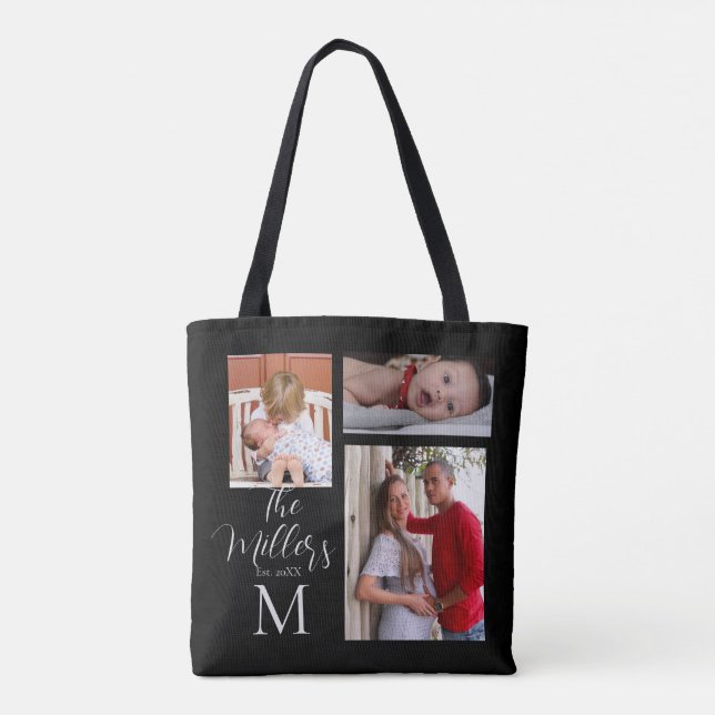Monogram Family Photo Collage Customized    Tote Bag (Back)