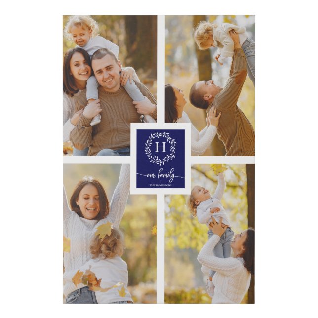 Monogram Family Photo Collage Home Decor Faux Canvas Print (Front)