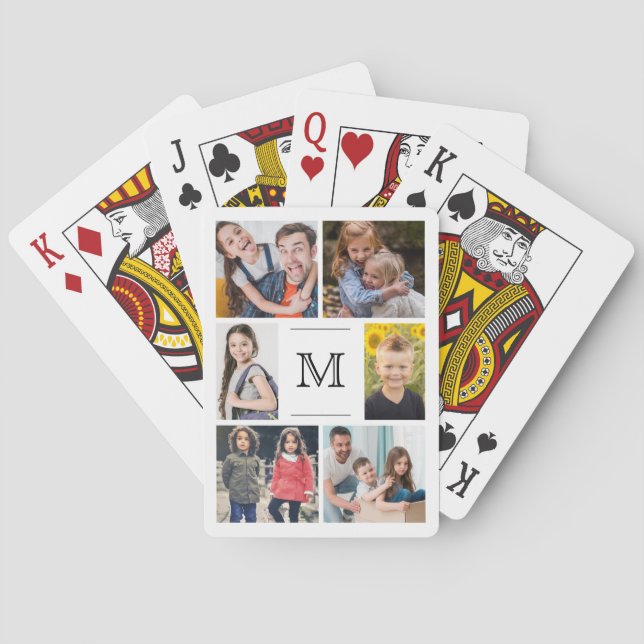 Monogram Family Photo Collage Poker Cards (Back)
