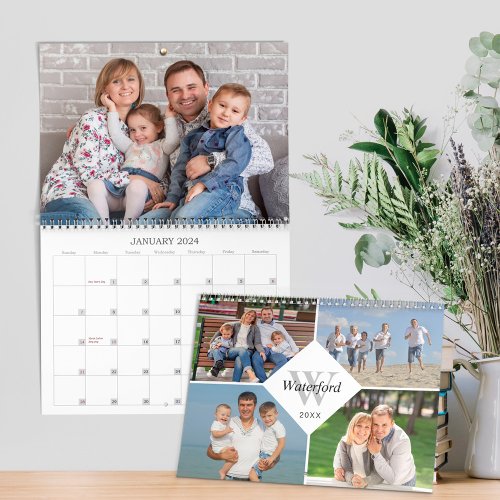 Monogram Family Photos Modern 2024 Calendar