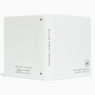 Monogram Family Recipe Wedding Gift Message 3 Ring Binder