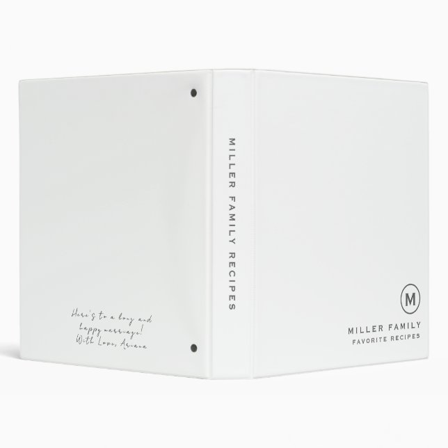 Monogram Family Recipe Wedding Gift Message 3 Ring Binder (Background)