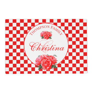 Monogram Family Red White Laminated Placemat