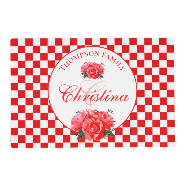 Monogram Family Red White Laminated Placemat (Front)