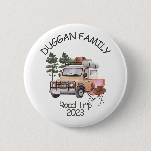 Monogram Family Road Trip Personalized Text Button (Front)