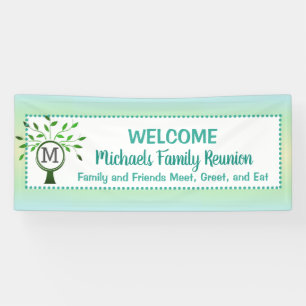 Monogram Family Tree Welcome Reunion Teal Black Banner