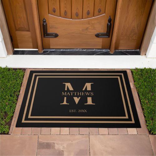 Monogram Family Year Established Black Gold Doormat