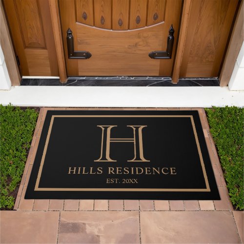 Monogram Family Year Established Black Gold Doormat