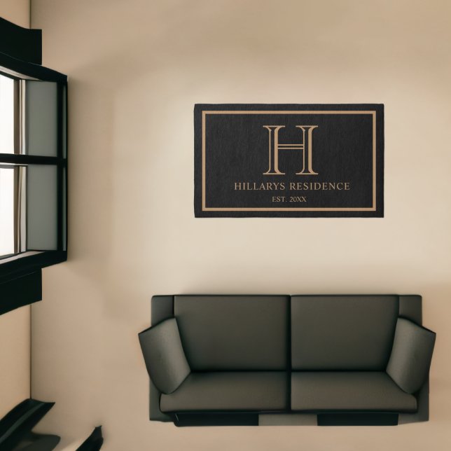 Monogram Family Year Established Black Gold Rug (Insitu (Indoor 1))