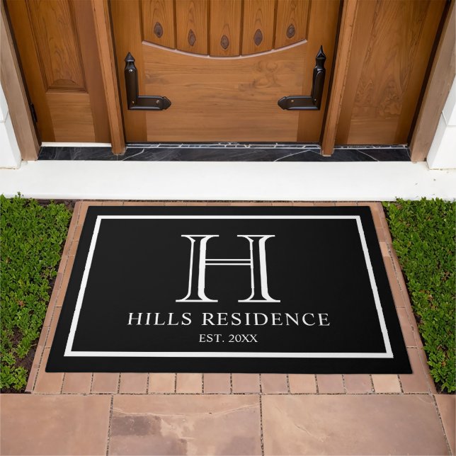 Monogram Family Year Established Black White Doormat (Outdoor)