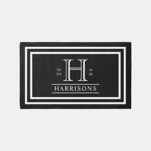 Monogram Family Year Established Black White Rug