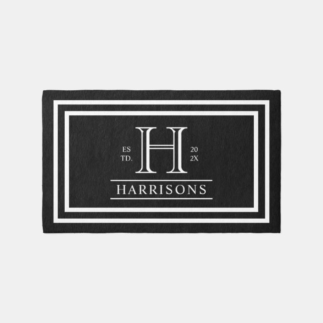  Monogram Family Year Established Black White Rug (Front)