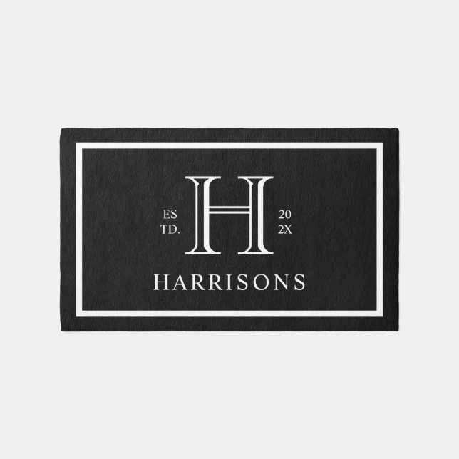  Monogram Family Year Established Black White Rug (Front)