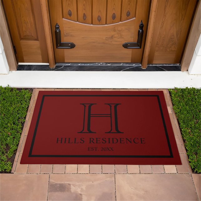Monogram Family Year Established Burgundy Wine Red Doormat (Outdoor)
