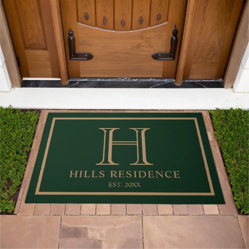 Monogram Family Year Established Gold Green Doormat