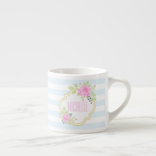 Monogram Fancy Pink Roses Blueberry Espresso Mug