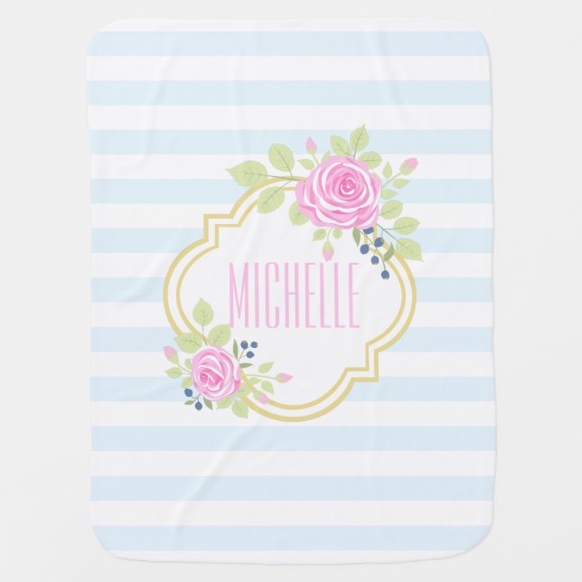 Monogram Fancy Roses Blueberry Baby Blanket (Front)
