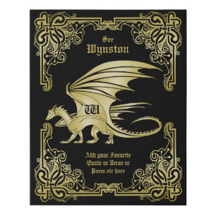Monogram Fantasy Medieval Dragon Ornate Frame Faux Canvas Print