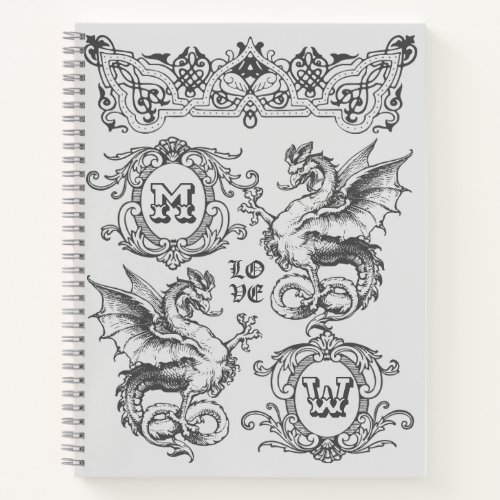 Monogram Fantasy Medieval Dragon Ornate Frame Notebook