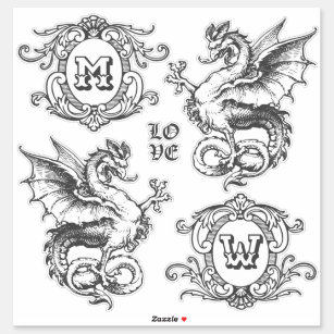 Monogram Fantasy Medieval Dragon Ornate Frames Sticker