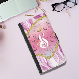 Monogram Fantasy Raindrops Pink Foil Gold Trim  Samsung Galaxy S5 Wallet Case