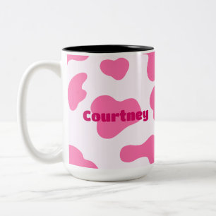 Monogram Farm Animal Pink Cow Print Two-Tone Coffee Mug