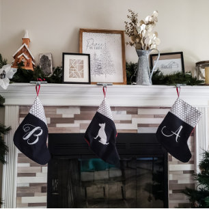 Monogram Farmhouse Black and White Small Christmas Stocking