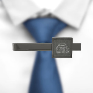 Monogram Faux Black Leather Car Gunmetal Tie Bar