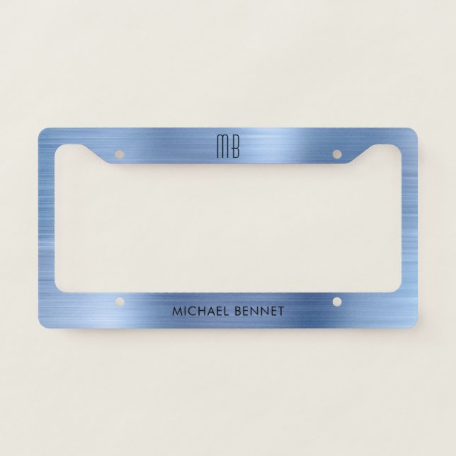 Monogram Faux Brushed Metallic License Plate Frame (Front)