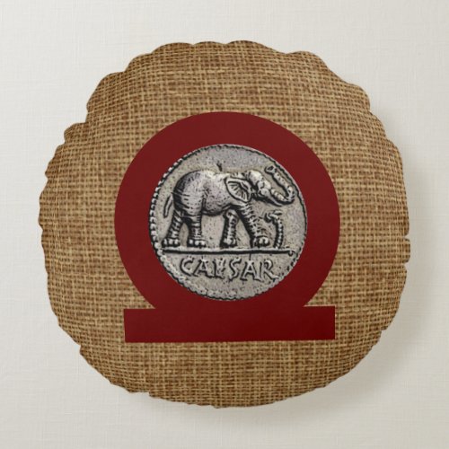 Monogram Faux Burlap Elephant Caesar Roman Round Pillow