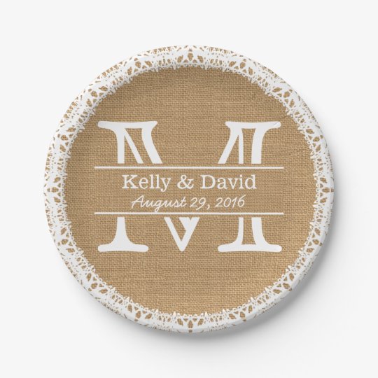 Monogram Faux Burlap & Lace Rustic Wedding Paper Plate | Zazzle.com Monogram Faux Burlap & Lace Rustic Wedding Paper Plate | Zazzle.com