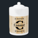 Monogram Faux Butcher Block Natural Wood Look Teapot<br><div class="desc">🥇AN ORIGINAL COPYRIGHT ART DESIGN by Donna Siegrist ONLY AVAILABLE ON ZAZZLE! Teapot. Featuring a Monogram Faux Butcher Block Natural Wood Look. A charming accent to add to your home or give for a housewarming gift. 📌If you need further customization, please click the "Click to Customize further" or "Customize or...</div>