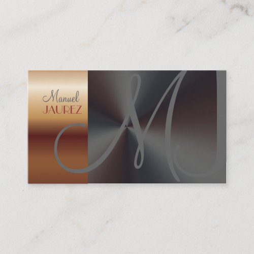 Monogram Business Card faux copper/brushed steel