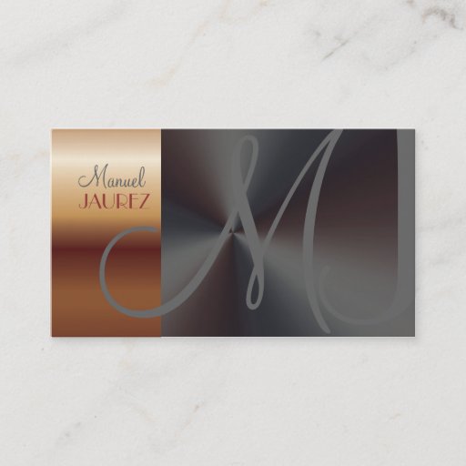 Customizable Monogram Business Card faux copper/brushed steel